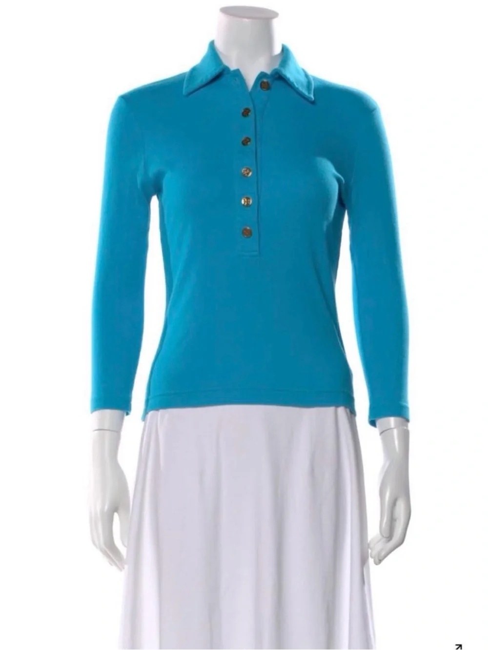 Tory Burch 100% cashmere Bright Blue Long-Sleeve Polo Knit Top